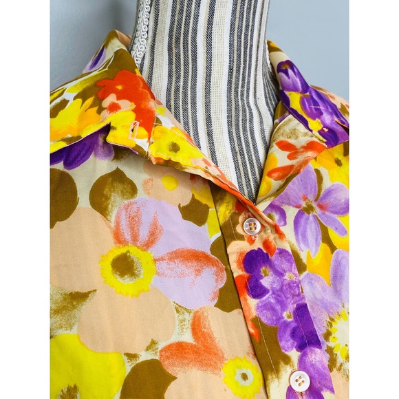 Vintage 70s Lady Manhattan Vibrant Floral Sleeveless Top Belted Size Large Retro - Picture 8 of 11